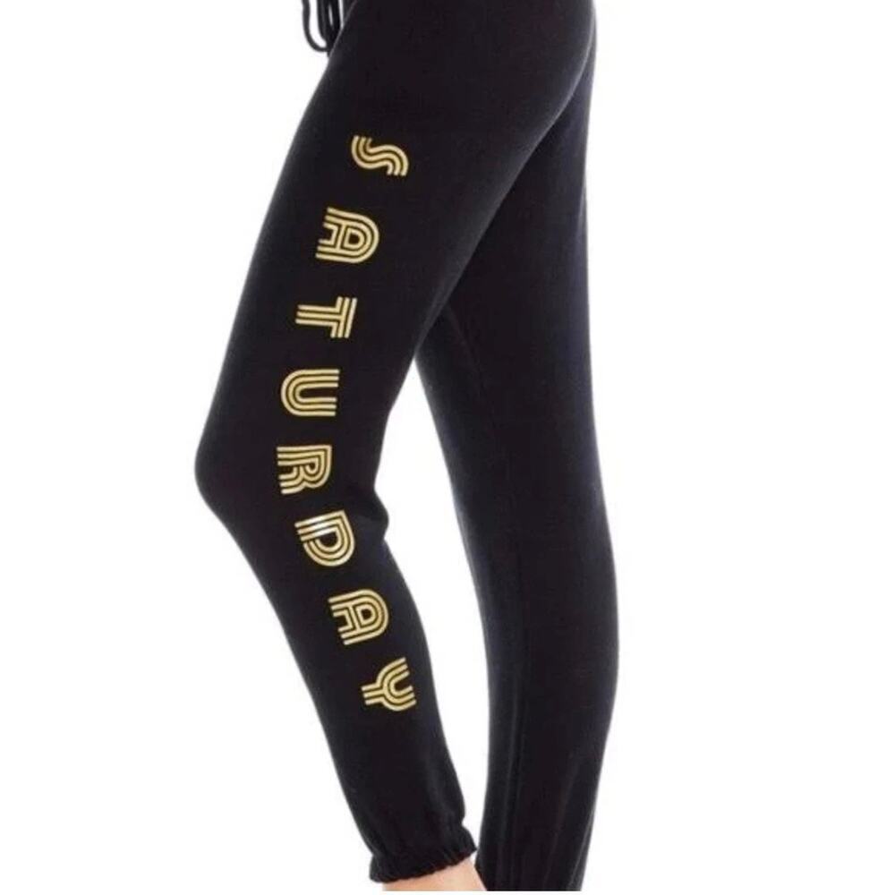 ☀️Chaser Saturday Graphic Jogger Sweatpants Black Gold Logo Drawstring NWT S